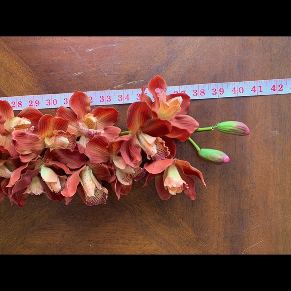 40” Cymbidium Orchid Stem Dusty Orange Silk Artificial Faux Flower - Picture 4 of 6